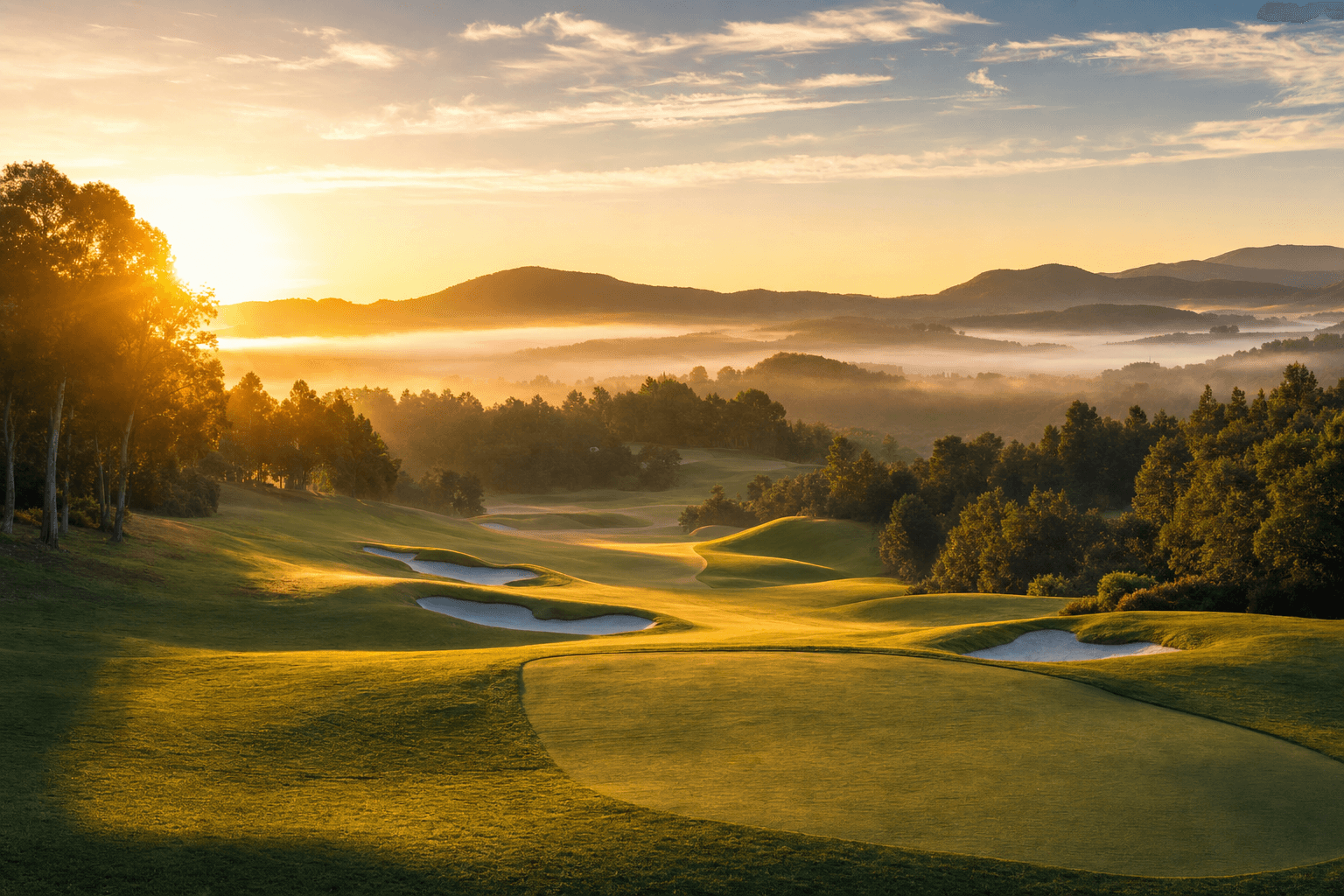 FAQ page banner option 2 - Golf course in soft morning light, no people, no text, serene view