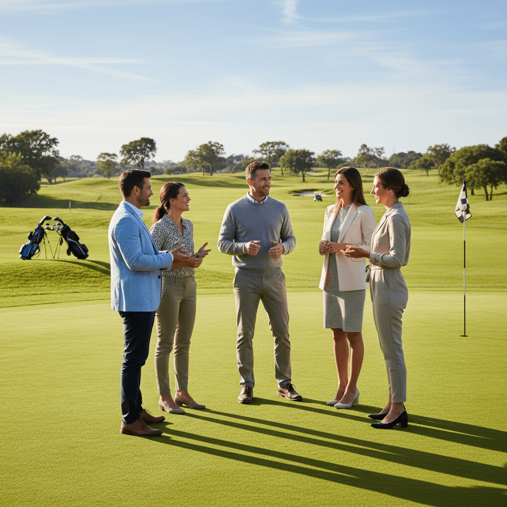 Executives talking on the fairway during a networking round