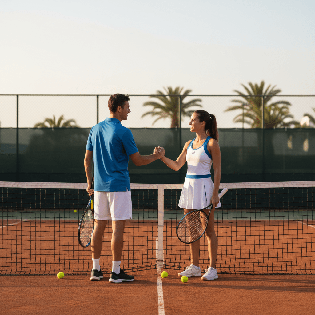 A handshake after a tennis match between professionals